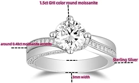 DovEggs 14K zlatni kvalitet srebrni zaručnički prsten Centar 1,5 karatne boje Moissanite kameni zaručnički prsten Solitaire sa akcentima zaručnički prstenovi Moissanite prstenovi za žene