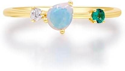 Gin & Grace 14k žuto zlato prirodni Etiopski Opal i smaragdni prsten sa dijamantima za žene / etički, autentično & | organski izvor u obliku opal ručno izrađen nakit za nju | Opal prsten za žene