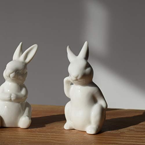Veemoon Bunny statue keramički bijeli zec model figurine ukras životinja Mini deformacijski ukras Keramički zanat za stol za spavaću sobu Početna Dnevna soba Dekor-B