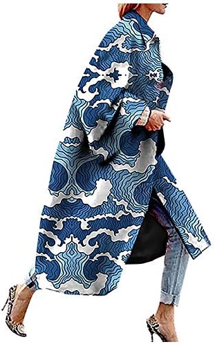 Seryu Fashion Women tiskane džepne jakne Outerwear Cardigan Overcoat dugačak kaput