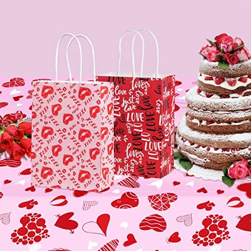 Sucrain 16pcs Valentines poklon torbe Party favorizira Valentinovo Party Kraft torbe papir crvene i roze boje srca torbe sa ručkom
