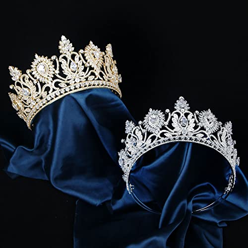QXMYOO luksuzne velike tijare i Krune za vjenčanje kubni cirkonij Pageant Crown Tall Bride Tiara Silver