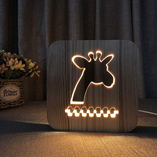XDG žirafa tema 3D lampa Drvo LED noćno svjetlo uređenje kućne sobe kreativne Stolne lampe za poklon