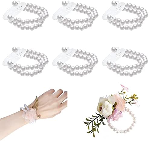 6kom Pearl ručni Korsaž bendovi Bride Elastic Pearl narukvica Corsage DIY Stretch Pearl vjenčanje ručni ručni