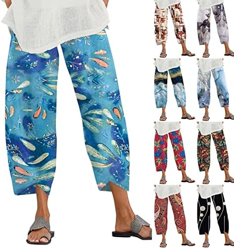 Keepfit elastične pantalone za struk za žene labave harem pantalone sa džepnim štampanim Crop pantalonama