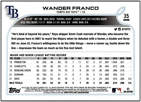 Wander Franco RC 2022 TOPPS Chrome Refraktor Sepia # 35 Rookie Rays NM + -MT + MLB bejzbol
