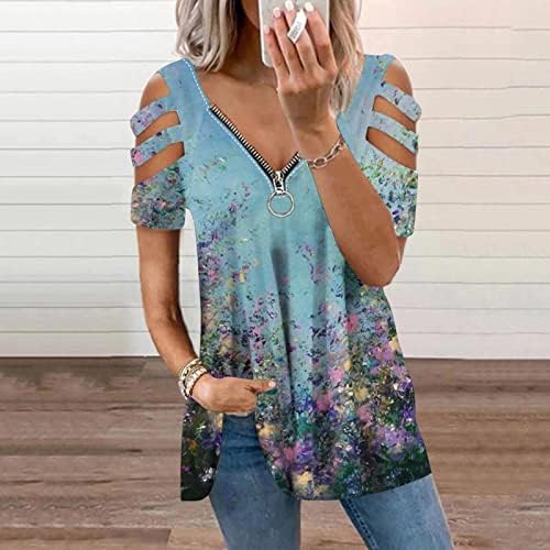 Jesen Ljetna bluza Žene 2023 Odjeća modni kratki rukav s ramena Pamuk V izrez Top Thirt za dame WV