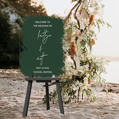 Weet welcome potpisao / la zeleni personalizirani akrilni vjenčani znak luksuzno čist ceremonija ceremonije vjenčanja Akril za godišnjicu godišnjice svadbene svadbene zabave 18x24 inča