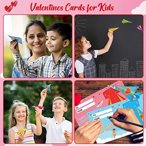 Geefuun Valentinove kartice za djecu učionica-42 papirne avionske kartice + 42 koverte+ 132 naljepnice Heart Crafts School Classroom Exchange Party Poklon Favor