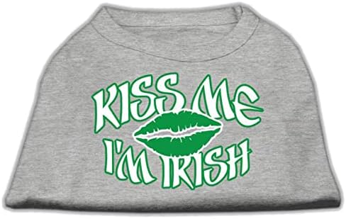 Mirage Pet Products 10-Inch Kiss Me i'm Irish Screen Print Shirt for Pets, Small, Grey