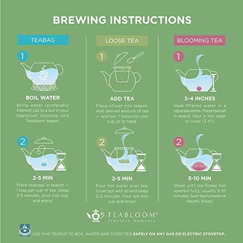 Teabloom štednjak & stakleni čajnik siguran za mikrovalnu pećnicu s uklonjivim Infuzerom za rastresito staklo za čaj-uključuje 2 čaja za cvjetanje-2-u-1 čajnik i aparat za čaj