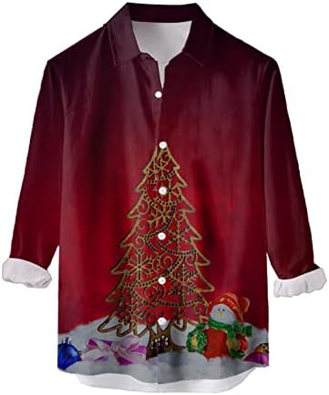 XXBR božićne majice za muške, dugih rukava 3D smiješni Xmas Santa Claus Print Havajska majica