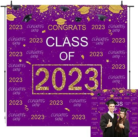 Pozadina za diplomsku zabavu ljubičasto zlato Glitter Čestitam diplomskim fotografijama klasa ukrasa za 2023.