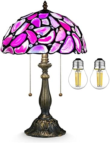 Nizrsky Tiffany stona lampa, Pink Agate Slice vitraž lampa 12x12x19 inča Tiffany lampa noćni noćni ormarić za čitanje lagani dekor spavaća soba dnevna soba Kućni ured