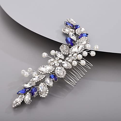 Chargances Blue Crystal Bride vjenčanje češalj za kosu biser Bridal Hair Pieces Blue Rhinestone Hair Accessories