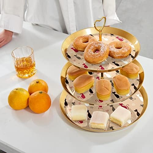 ZmajBTU 3-tier Cupcake postolje sa zlatnim štapom Plastična desertna toranjska ladica ružičaste