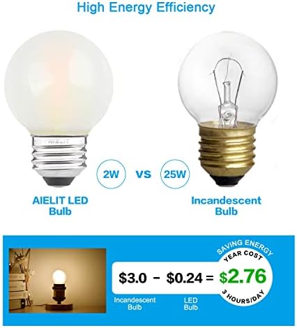 AIELIT 2W Globe mat LED Edison sijalica 25 W ekvivalentna, toplo Bijela 2700k sa mogućnošću