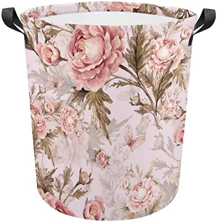 Foduoduo praonica rublja ružičasta pločano cvjetna opruga cvjeta zeleno lišće postrojenje za pranje rublja s ručicama Sklopiva kocke za pohranu od prljave odjeće za spavaću sobu, kupatilo, knjižicu za igranje
