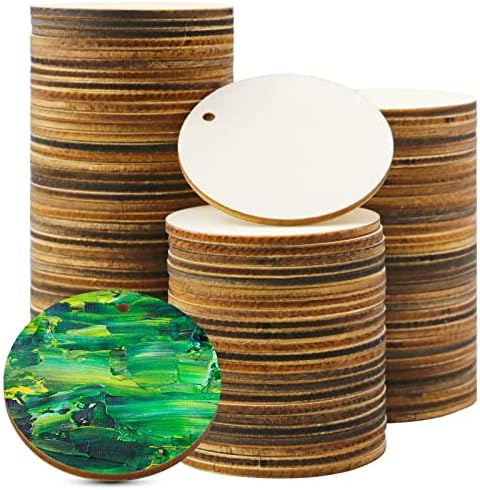 FSWCCK 100 kom 2 inča nedovršeni okrugli drveni krugovi sa rupama okrugli drveni diskovi za zanate prazan krug od prirodnog drveta izrezi za uređenje doma za zabavu DIY Umjetnički zanati