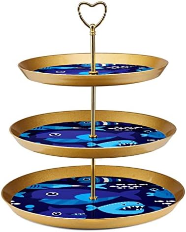 3 resied stalak za desert Cupcake Voće ploča Plastična služba za prikaz za zaslon za vjenčanje za rođendan Baby Tuš Čaj ukrasi okrugli, morsko okean riba