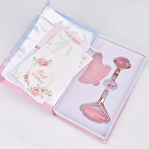 ideayard roze Quartz Jade Roller Gua Sha Set & amp; Rose Quartz torba za oči maska prirodni alat za njegu