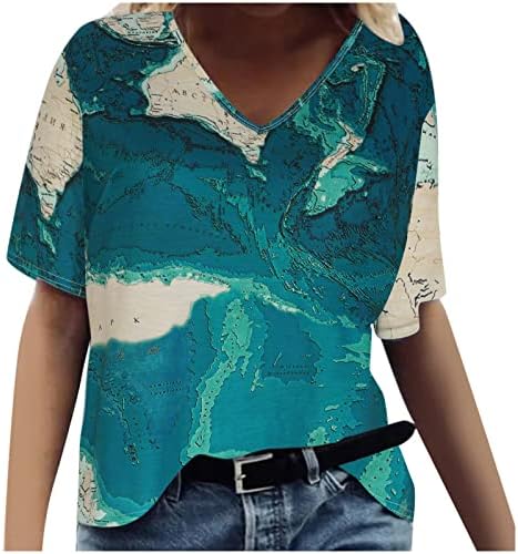 Ženska odjeća trendy y2k kratki rukav V vrat pamučna grafička bluza Summer Fall Top za teen