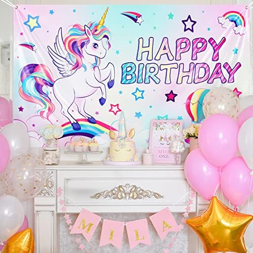Jednorog Rođendanska pozadina - rainbow unicorn party dekoracije za djevojčice 73 x43 pozadina fotografije