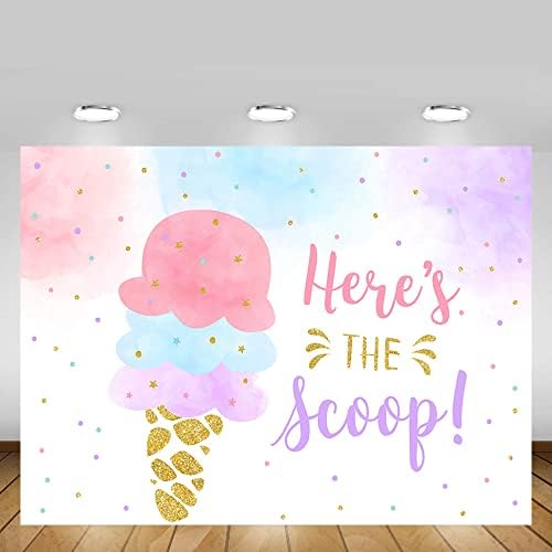 MEHOFOND 7x5ft ljetna pozadina sladoleda šareni Zlatni konfeti pastelna djevojčica princeza Sretan rođendan Baby Shower Party pozadina fotografije Evo rekvizita za Scoop Banner Photo Booth