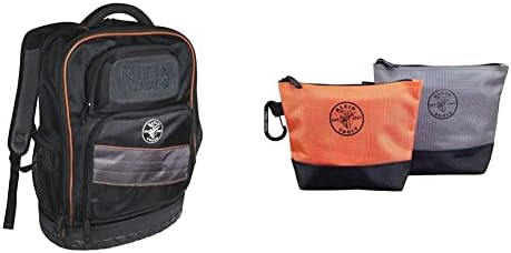 Klein Tools 55456BPL backpad / torba za alat, 25 džepova i 55470 torba za komunalne točke, torba za patentne zatvarače, teška 1680D balistička tkanja, ojačana dna, narančasta / crna, siva / crna, 2-pakovanje