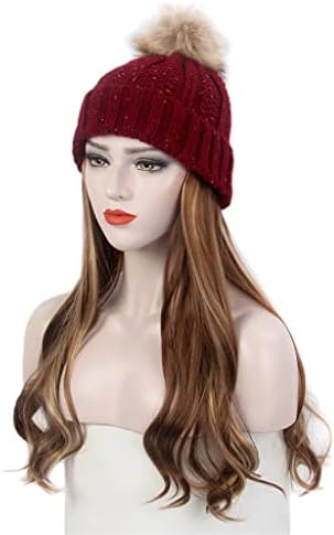 Kupite modu evropski i američki ženski šešir za kosu jedan crveni pleteni šešir perika duga kovrdžava smeđa perika i šešir jedan