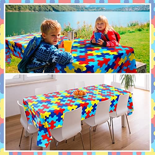 6 paket autizam Puzzle stolnjak za djecu 108 x 54 inčni pravougaonik jednokratnu April autizam stol Odjeća autizam svijest traka Tabela Cover odrasle autizam rođendan trpezarijski stol kuhinja party dekor