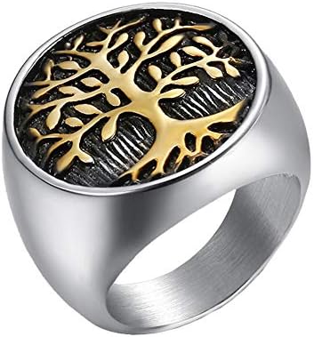 Pauro Muški nakit od nerđajućeg čelika Vintage Tree Of Life vjenčani prsten sa okruglim pečatom