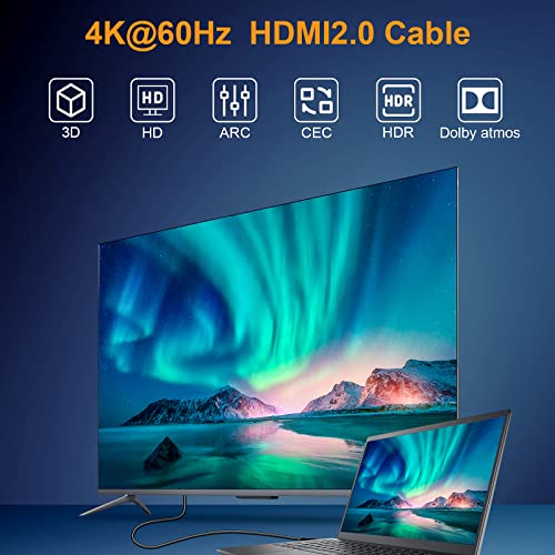 Veecoh 4K HDMI kablovi 15ft / 5m ultra brzi HDMI kablovi 2.0, HDRWings HDR 4K @ 60Hz 1080p @ 120Hz, HDMI kabel podrška 3D, HD, ARC, CEC, HDCP 2.2, kompatibilan sa PS5 PS4 / Xbox One / ROKU TV / HDTV / Plava zraka