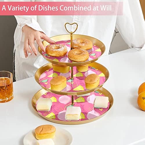 3 rakirana stalka za desert Cupcake voćna ploča plastična držač za posluživanje za rođendan vjenčanja za bebe tuširanje čajnih zabavnih ukrasi okrugli, ružičasti limuni uzorak pastelni voće