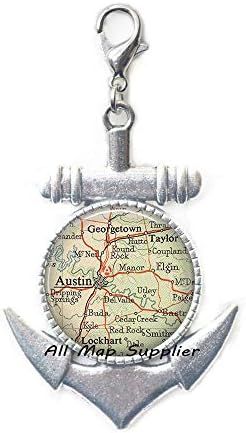 AllMapsupplier modni sidreni patentni zatvarač, Austin, texas map kopča za jastog, austin mapa sidro zipper