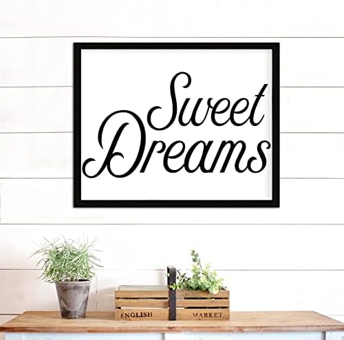 Cocokeked Sweet Dreams potpisao sa drvenim ugrađenim, reč Art Inspiration Citati Drvena ploča sa okvirom, 16 x 20 ohrabrenjem tiskane viseće zidne umetnike za dekor seoskih kuća