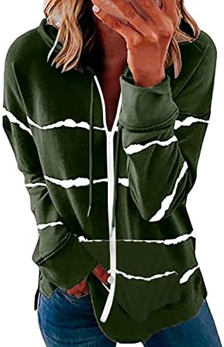 Lagana kapuljača s rukavima puna zip up žensku jaknu Dukseri Zipper Plus Veličina Lagani prugasti kaput Ženska kaput odjeća vojska zelena