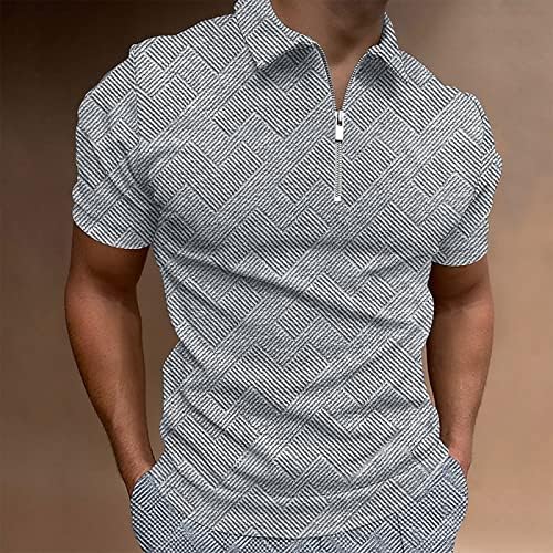 lcepcy Muška majica s patentnim zatvaračem ovratnik Ležerne majice s prugama Slim Fit Dugi rukav Golf košulja