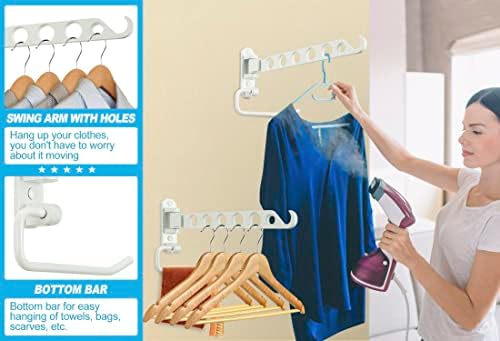 SKIKEN zidni mali stalak za sušenje sa zakretnom rukom, zidna vješalica za odjeću sa šipkom, rotacija za 180° i sklapanje za 90°, korisni viseći stalak za parnu odjeću, uštedite prostor za veš, ormar
