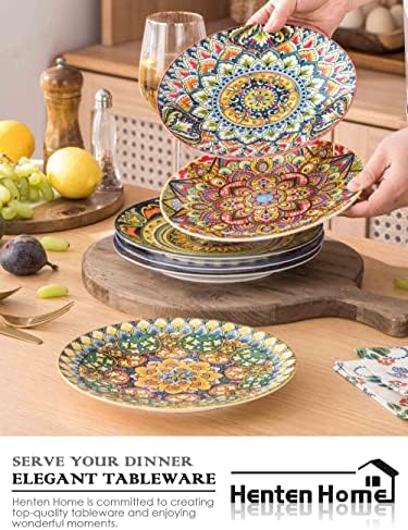 Henten Home Bohemia Keramičke desertne desertne ploče porculanske ploče salata od 6, cvjetne šarene uzorak Ploče za torte za kuhinju, grickalica koja poslužuje jela od kamena, otporna na ogrebotine