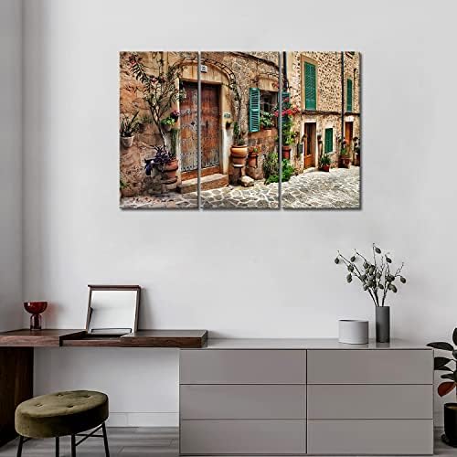 Prvi zid Art-3 Panel zid Art ulice starih mediteranskih gradova cvijet Vrata Prozori Slika Slika Print na platnu arhitektura slike za Home Decor ukras poklon komad