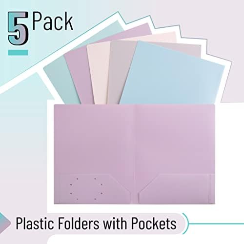 Mr. Pen-plastične fascikle sa džepovima, 5 kom, prigušene pastelne boje, džepne fascikle, 2 džepne plastične fascikle, fascikle za datoteke sa džepom, Plastična džepna fascikla
