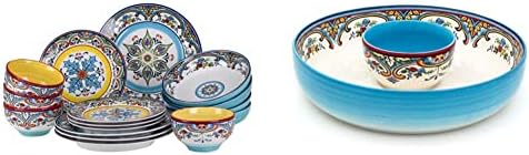 Euro Ceramica Zanzibar Dvostruka posuda za večeru sa 16 komada | Fini kuhinjski pribor | Cvjetni multibolor