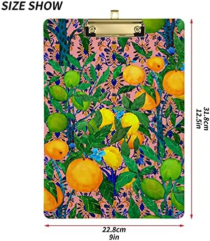 Citrus Trees Plastic Clipboards with Metal Clip Letter Size Clipboard Low Profile Clip Boards for Nursing class Office Supplies - A4