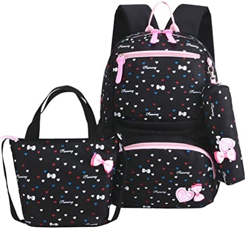 EKUIZAI 3kom Heart Prints ruksak setovi 3 u 1 Bowknot osnovna Školabag Travel Daypack Školska torba Dječiji ruksak za djevojčice