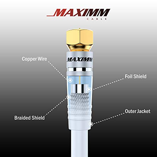 RG6 koaksijalni kabel - trostruko oklopljeno, bez kisika bakrene žice za TV, internet i više - Fleksibilni koaksijalni kabel [150ft / bijeli]