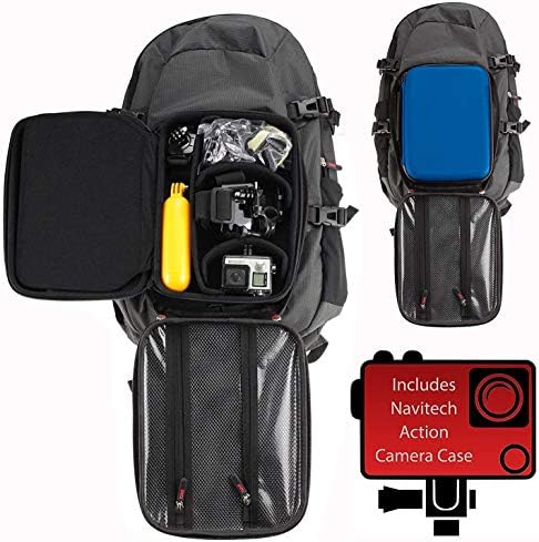 Navitech akcijski ruksak i plavi slučaj za pohranu s integriranim remenom prsa - kompatibilan s Akaso hrabrom 6 Plus rodom 4K akcijskom kamerom