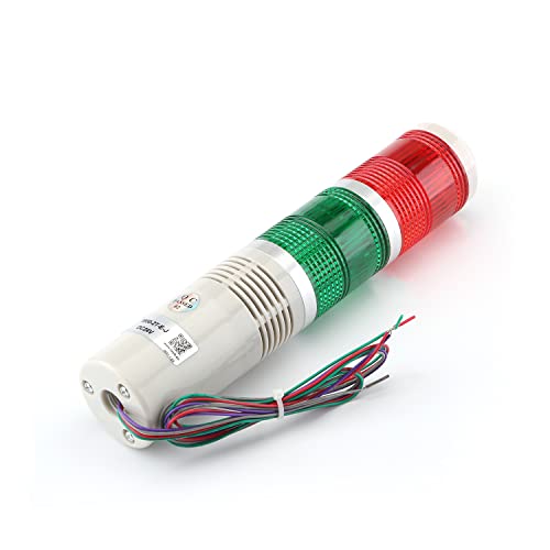 Bettomshin 1pcs 90db upozorenje žarulja, 24V DC 3W, industrijski signalni toranj sa zvučnim lampicama alarma Constant Bright za građevinske radove TB50-2T-E-J Crvena zelena sa dugim cijevima L