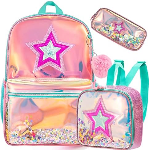 Meetbelify Školska torba za djevojčice ruksaci za učenike osnovnih vrtića putna torba pune veličine sa kutijom za ručak pernica za djevojčice Pink