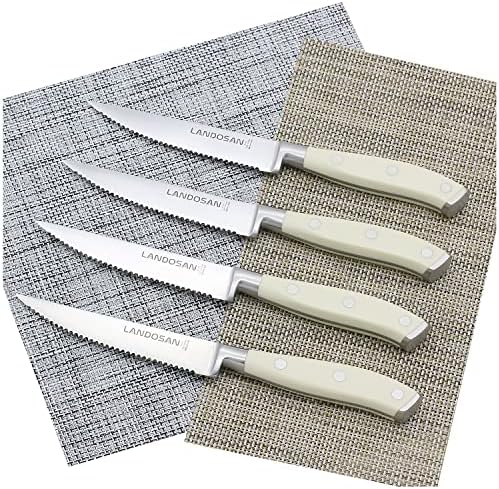 LANDOSAN noževi za odreske Set od 4, nazubljeni noževi za odreske koji se mogu prati u mašini za